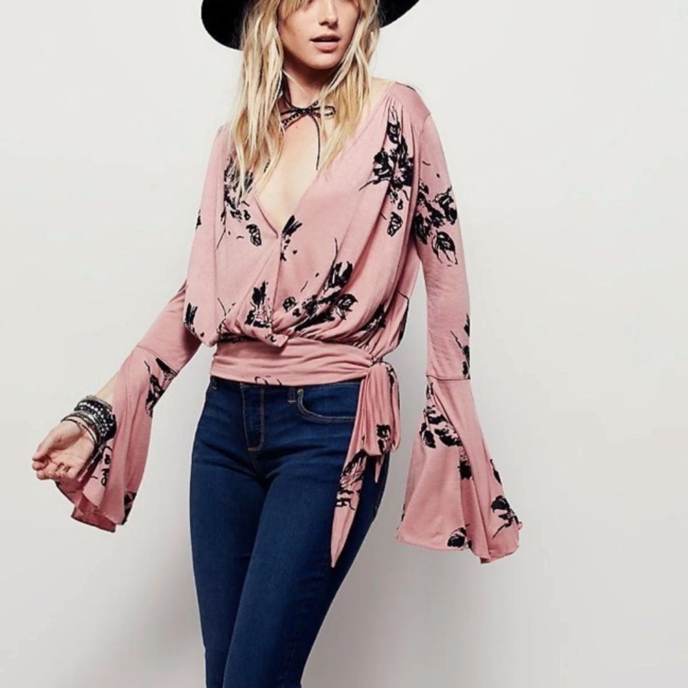 Free People Boho Rose Bell Sleeve Blouse